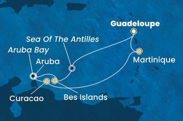 Guadeloupe, Zámořské společenství Francie, Bonaire, Aruba, Autonomní státy Nizozemska, Curacao, Martinik z Pointe-à-Pitre, Guadeloupe na lodi Costa Fortuna