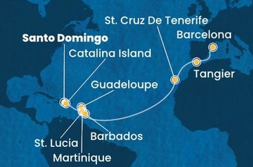 Dominikánská republika, Martinik, Guadeloupe, Svatá Lucie, Barbados, Španělsko, Maroko ze Santo Dominga na lodi Costa Fascinosa