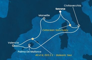 Itálie, , Španělsko, Francie ze Savony na lodi Costa Pacifica