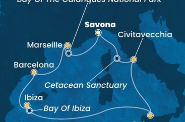 Itálie, Francie, Španělsko ze Savony na lodi Costa Toscana