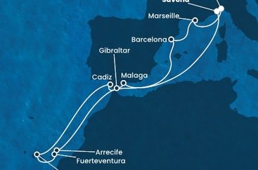 Itálie, Španělsko, Velká Británie, Francie ze Savony na lodi Costa Diadema