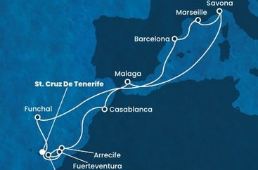 Španělsko, Portugalsko, Francie, Itálie, Maroko z Tenerife na lodi Costa Diadema