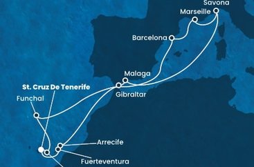 Španělsko, Portugalsko, Francie, Itálie, Velká Británie z Tenerife na lodi Costa Diadema