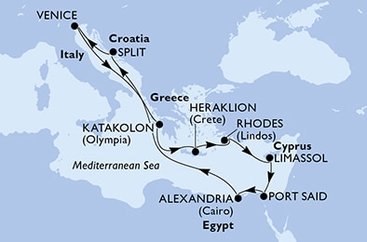 Itálie, Řecko, Kypr, Egypt, Chorvatsko z Benátek na lodi MSC Armonia