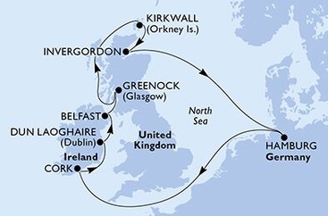 Německo, Irsko, Velká Británie z Hamburku na lodi MSC Preziosa