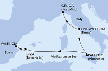Itálie, Španělsko z Janova na lodi MSC Grandiosa