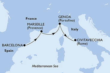 Španělsko, Francie, Itálie z Barcelony na lodi MSC Seaview