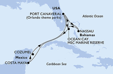 USA, Bahamy, Mexiko z Port Canaveralu na lodi MSC Seashore