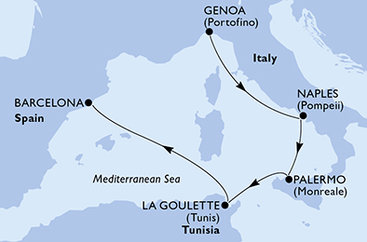 Itálie, Tunisko, Španělsko z Janova na lodi MSC Fantasia