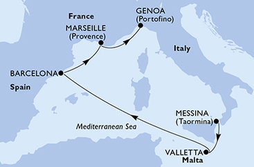 Itálie, Malta, Španělsko, Francie z Messiny na lodi MSC World Europa