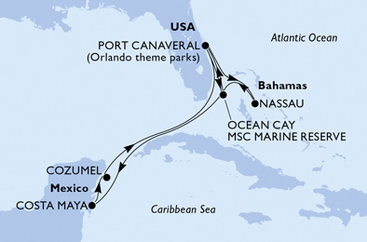 USA, Bahamy, Mexiko z Port Canaveralu na lodi MSC Seashore