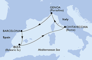 Itálie, Španělsko z Civitavecchia na lodi MSC Orchestra