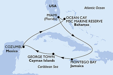 USA, Jamajka, Kajmanské ostrovy, Mexiko, Bahamy z Miami na lodi MSC Seascape