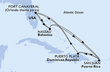 USA, Bahamy, Dominikánská republika z Port Canaveralu na lodi MSC Grandiosa