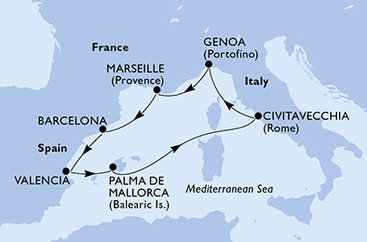 Francie, Španělsko, Itálie z Marseille na lodi MSC Magnifica