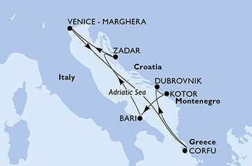 Itálie, Chorvatsko, Řecko, Černá Hora z Bari na lodi MSC Opera