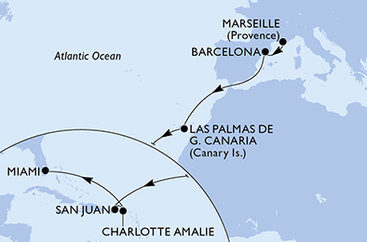 Francie, Španělsko, USA z Marseille na lodi MSC Grandiosa