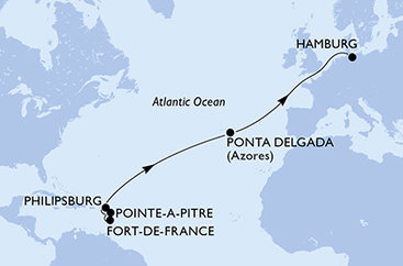 Martinik, Guadeloupe, Svatý Martin, Portugalsko, Německo z Fort-de-France, Martinik na lodi MSC Virtuosa