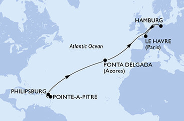 Guadeloupe, Svatý Martin, Portugalsko, Německo, Francie z Pointe-à-Pitre, Guadeloupe na lodi MSC Virtuosa