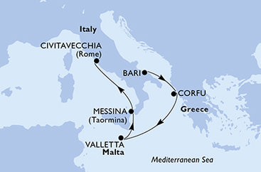 Itálie, Řecko, Malta z Bari na lodi MSC Fantasia