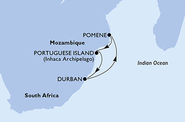 Jihoafrická republika, Mosambik z Durbanu na lodi MSC Opera