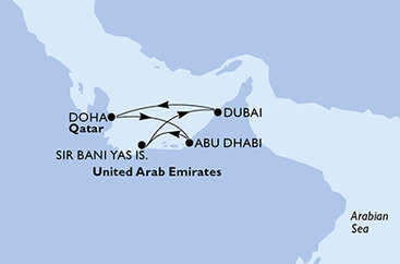 Spojené arabské emiráty, Katar z Abu Dhabi na lodi MSC Euribia