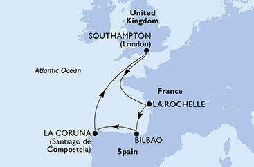 Velká Británie, Francie, Španělsko ze Southamptonu na lodi MSC Virtuosa