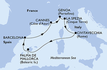 Itálie, Španělsko, Francie z Janova na lodi MSC Grandiosa