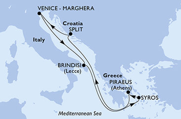 Řecko, Chorvatsko, Itálie z Pirea na lodi MSC Armonia