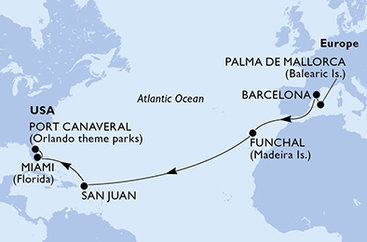 Španělsko, Portugalsko, USA z Palma de Mallorca na lodi MSC Grandiosa Španělsko, Portugalsko, USA z Palma de Mallorca na lodi MSC Grandiosa