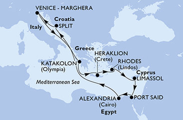 Itálie, Řecko, Kypr, Egypt, Chorvatsko z Marghery na lodi MSC Lirica Itálie, Řecko, Kypr, Egypt, Chorvatsko z Marghery na lodi MSC Lirica