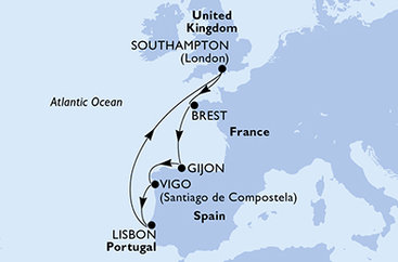 Velká Británie, Francie, Španělsko, Portugalsko ze Southamptonu na lodi MSC Meraviglia Velká Británie, Francie, Španělsko, Portugalsko ze Southamptonu na lodi MSC Meraviglia