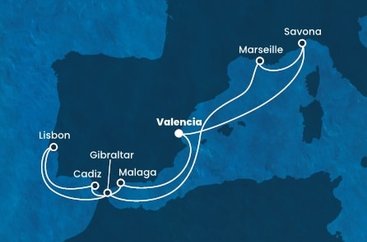 Španělsko, Itálie, Francie, Velká Británie, Portugalsko z Valencie na lodi Costa Favolosa