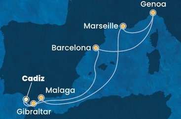 Španělsko, Velká Británie, Francie, Itálie z Cadizu na lodi Costa Diadema