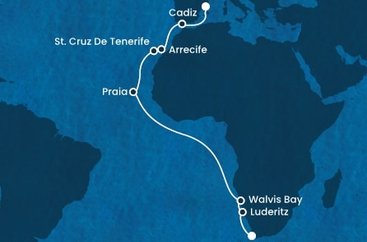 Jihoafrická republika, Namibie, Kapverdy, Španělsko z Kapského Města na lodi Costa Deliziosa