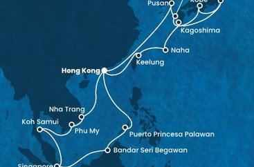 Čína, Vietnam, Thajsko, Singapur, Brunej, Filipíny, Tchaj-wan, Japonsko, Jižní Korea z Hong Kongu na lodi Costa Serena