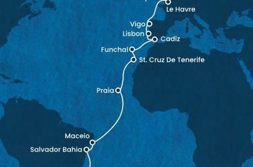 Brazílie, Kapverdy, Španělsko, Portugalsko, Francie, Velká Británie, Nizozemsko z Rio de Janeira na lodi Costa Diadema