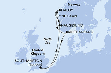 Velká Británie, Norsko ze Southamptonu na lodi MSC Virtuosa