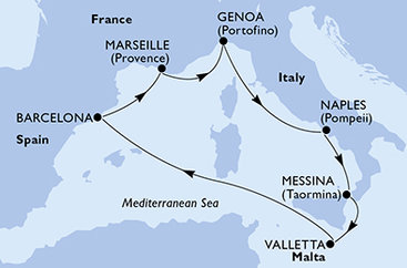 Malta, Španělsko, Francie, Itálie z Valletty na lodi MSC World Europa