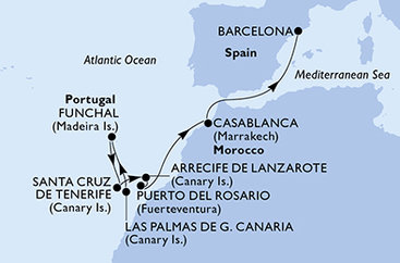 Španělsko, Portugalsko, Maroko z Las Palmas na lodi MSC Musica